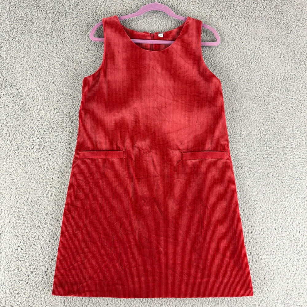 Uniqlo Corduroy Shift Dress Womens M‎ Red Sleeveless Pockets Mini 237-074112